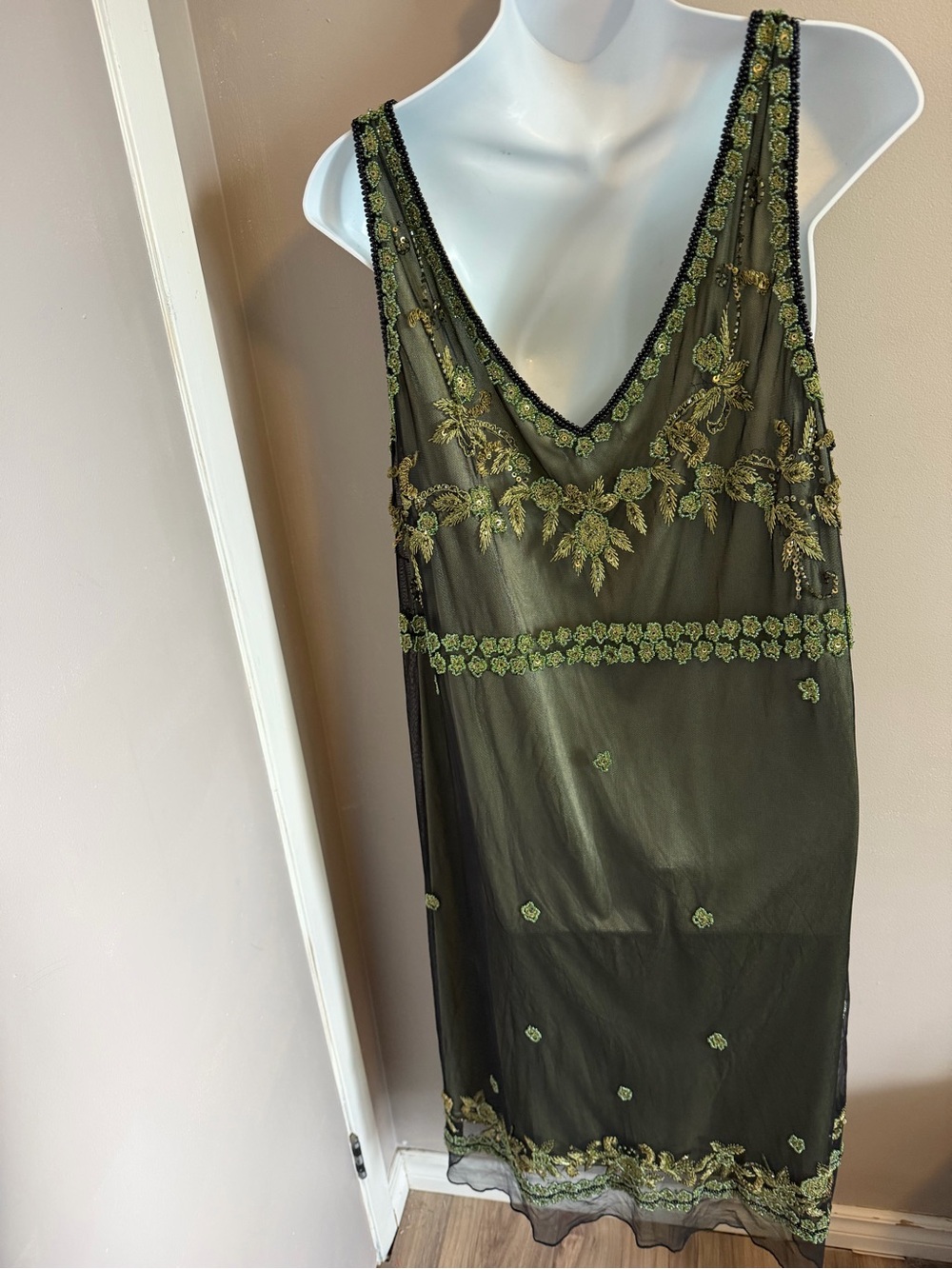 Laura Plus Green Beaded Sequin Mesh Flapper vintage  Dress 20W - Picture 6 of 11